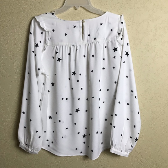 Loft Pull Over Blouse Stars and Shoulder Ruffles - Picture 4 of 7